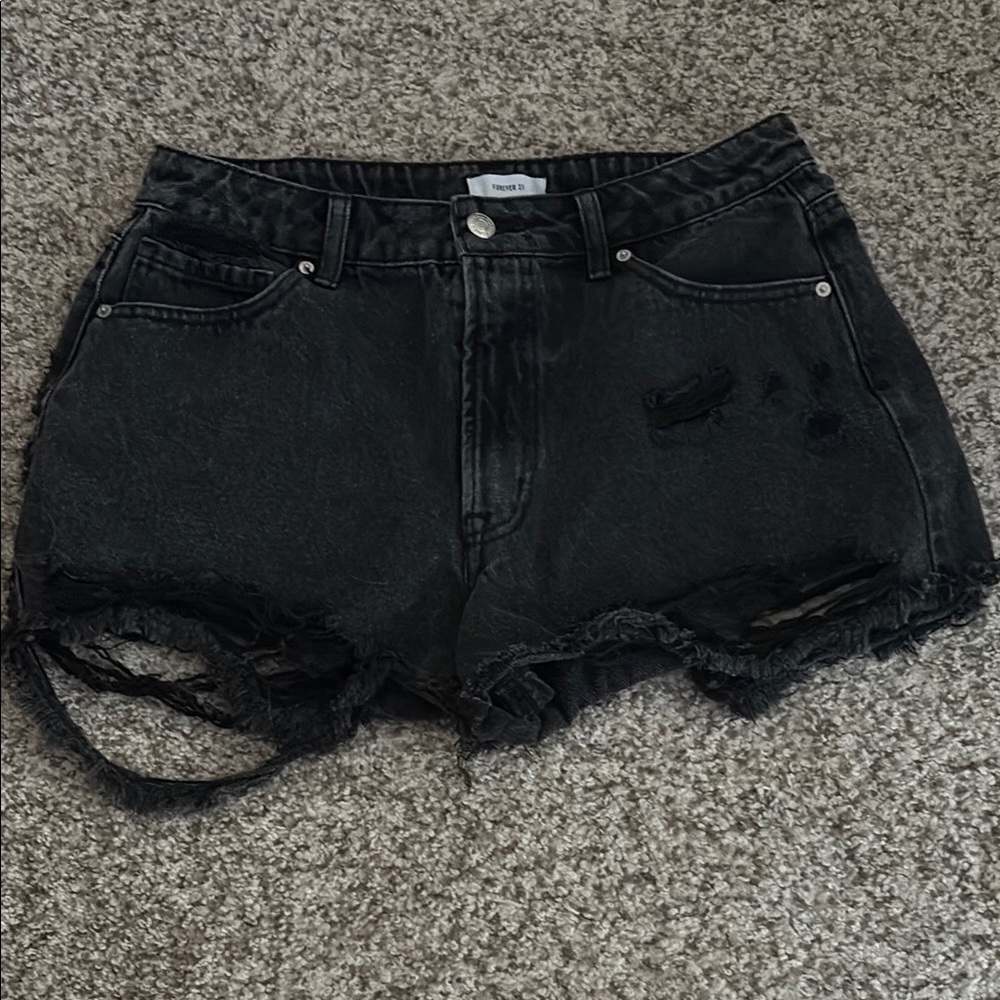Forever 21 Black Distressed Jean Shorts